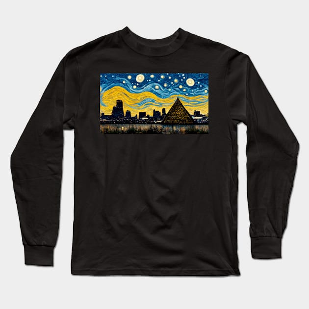 Memphis skyline like starry night Long Sleeve T-Shirt by StoneyPhenix